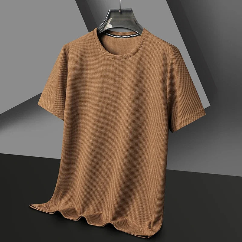 Men’s Waffle Cotton Polo – Short Sleeve Round Neck Casual T-Shirt