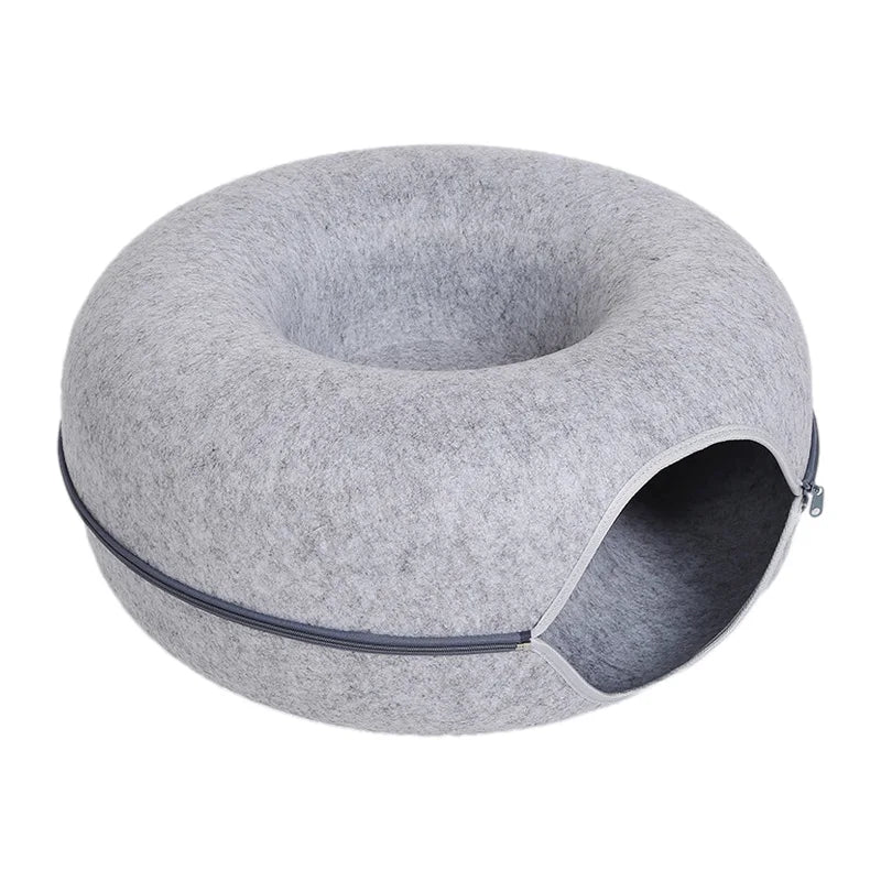 Plush 2-in-1 Donut Cat Tunnel Bed