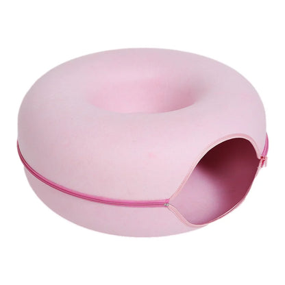 Plush 2-in-1 Donut Cat Tunnel Bed