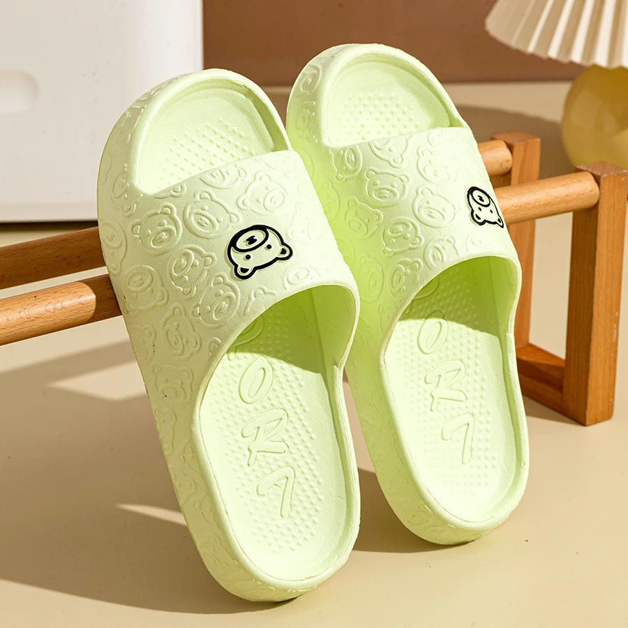Summer Bear Print Slippers – Soft Non-Slip Indoor Sandals