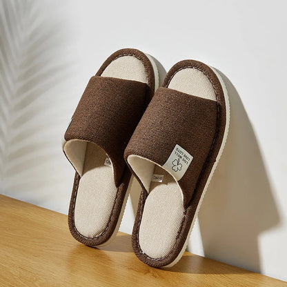 Linen Home Slippers – Breathable Open-Toe Comfort for Men & Women