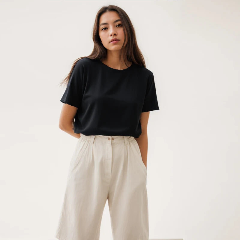 Heavy Cotton Y2K Tee – Casual O-Neck Short Sleeve Top for Women