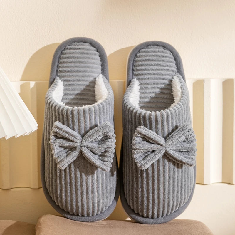 Women’s Bow Indoor Slippers – Soft & Cozy Fall/Winter Footwear