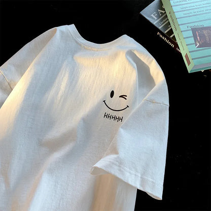 Smiling Face Oversized T-Shirt - Casual Pullover for Men & Women