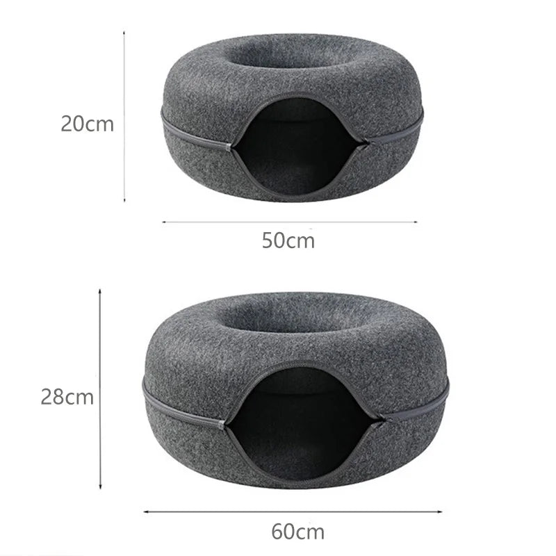 Plush 2-in-1 Donut Cat Tunnel Bed