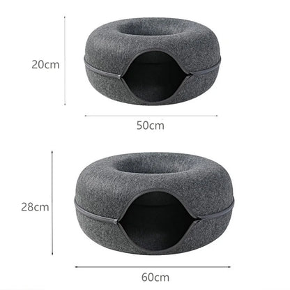 Plush 2-in-1 Donut Cat Tunnel Bed
