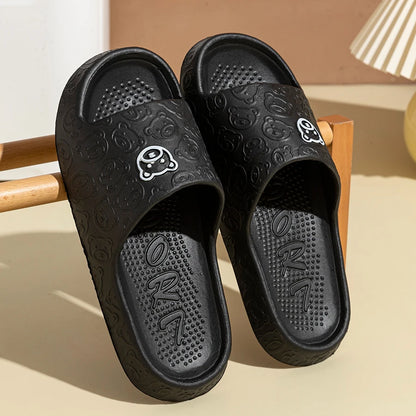 Summer Bear Print Slippers – Soft Non-Slip Indoor Sandals