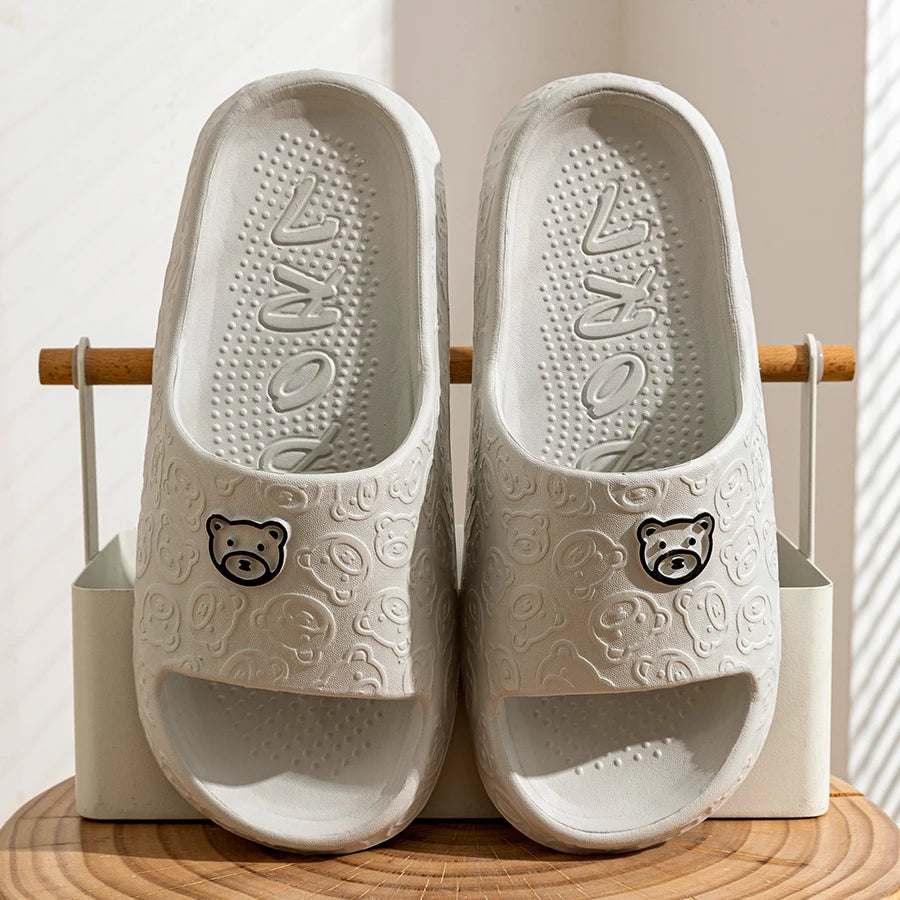 Summer Bear Print Slippers – Soft Non-Slip Indoor Sandals
