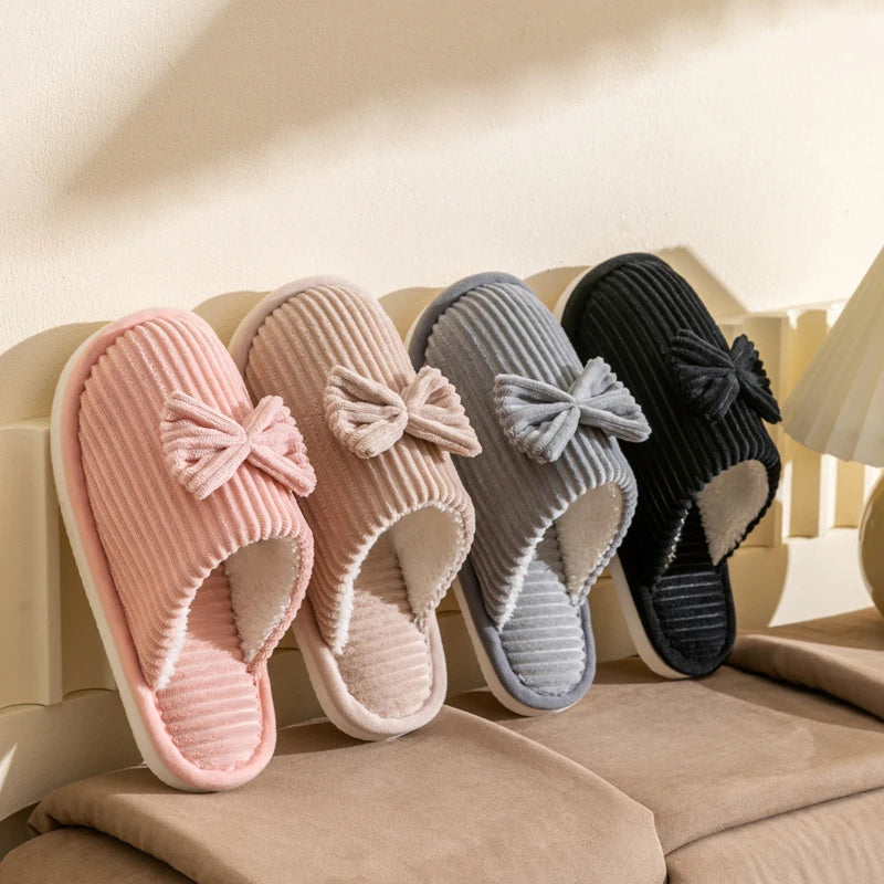 Women’s Bow Indoor Slippers – Soft & Cozy Fall/Winter Footwear