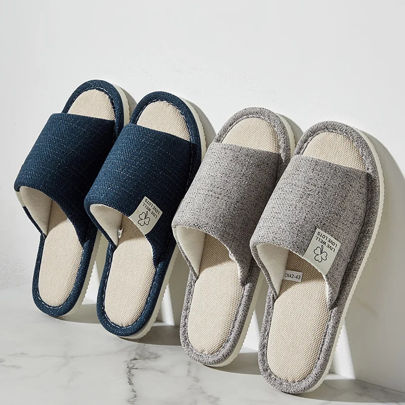 Linen Home Slippers – Breathable Open-Toe Comfort for Men & Women