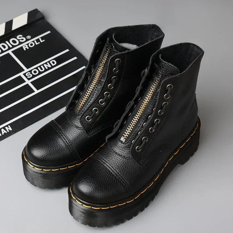 Unisex Punk Zip-Up Leather Boots