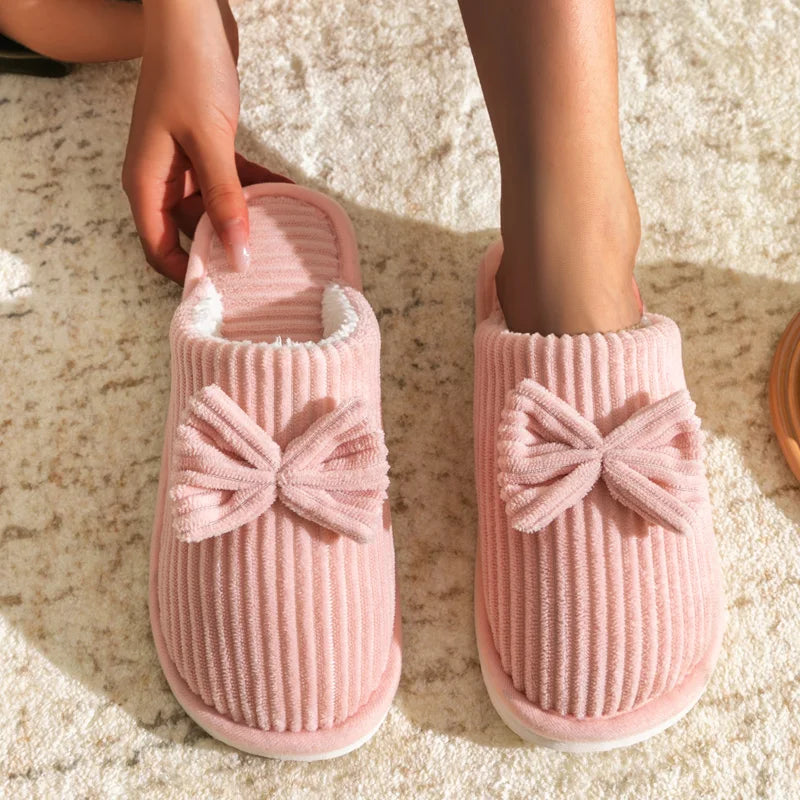 Women’s Bow Indoor Slippers – Soft & Cozy Fall/Winter Footwear