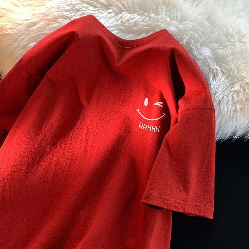 Smiling Face Oversized T-Shirt - Casual Pullover for Men & Women