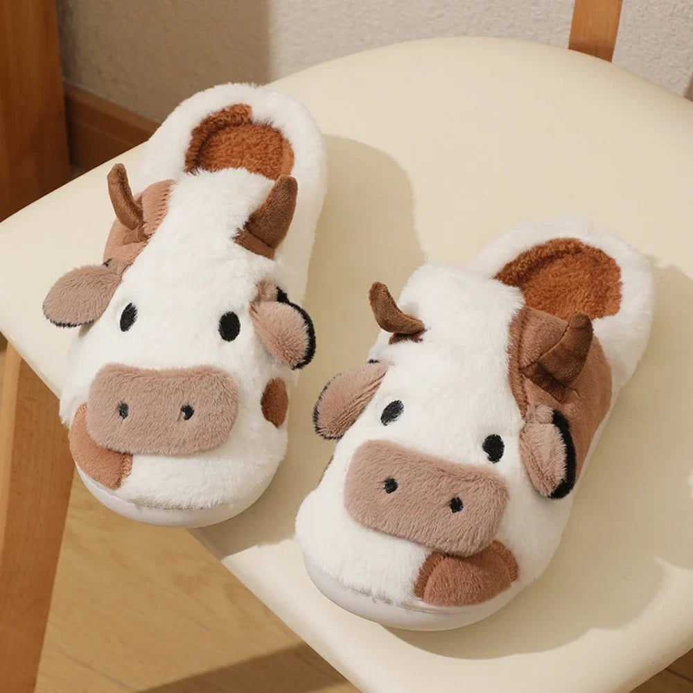 Unisex Cartoon Cow Winter Slippers – Warm & Cozy Indoor Footwear