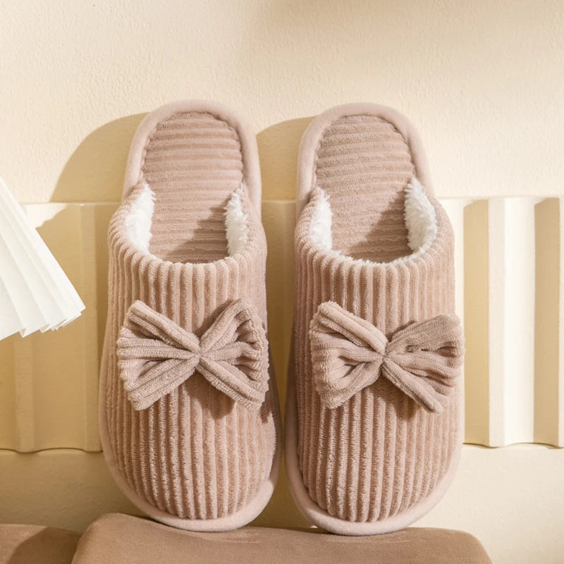 Women’s Bow Indoor Slippers – Soft & Cozy Fall/Winter Footwear