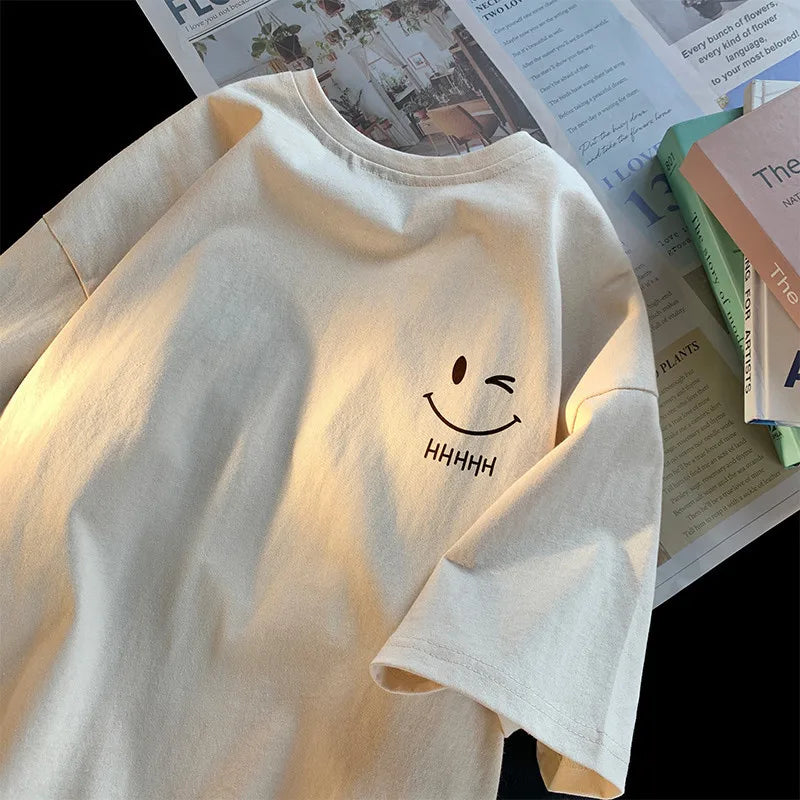 Smiling Face Oversized T-Shirt - Casual Pullover for Men & Women