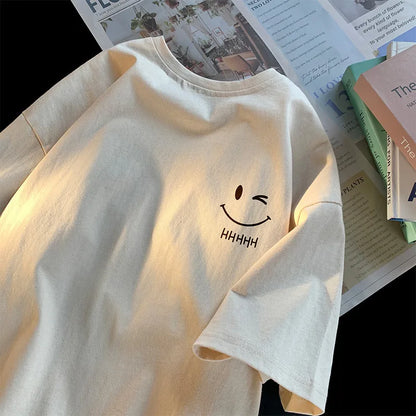Smiling Face Oversized T-Shirt - Casual Pullover for Men & Women