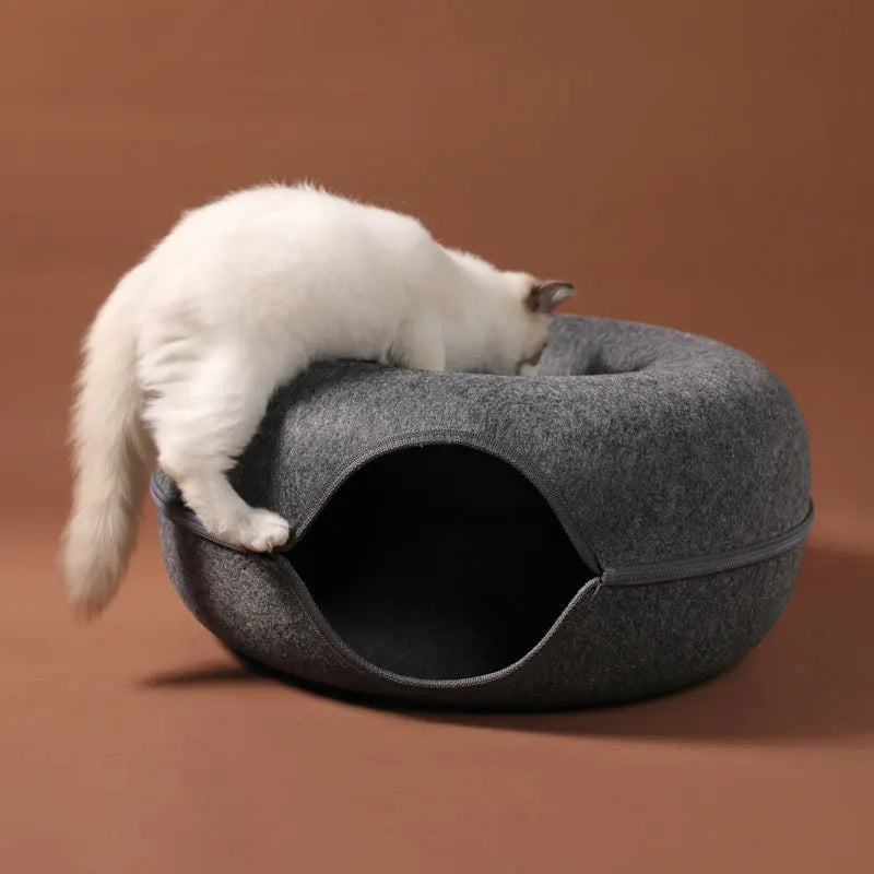 Plush 2-in-1 Donut Cat Tunnel Bed