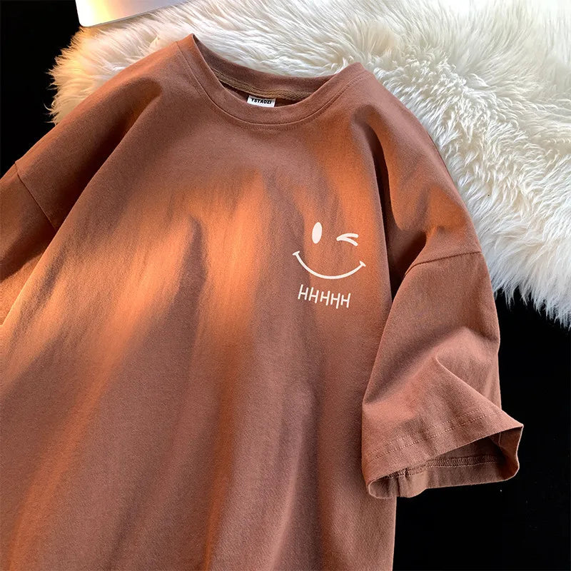 Smiling Face Oversized T-Shirt - Casual Pullover for Men & Women