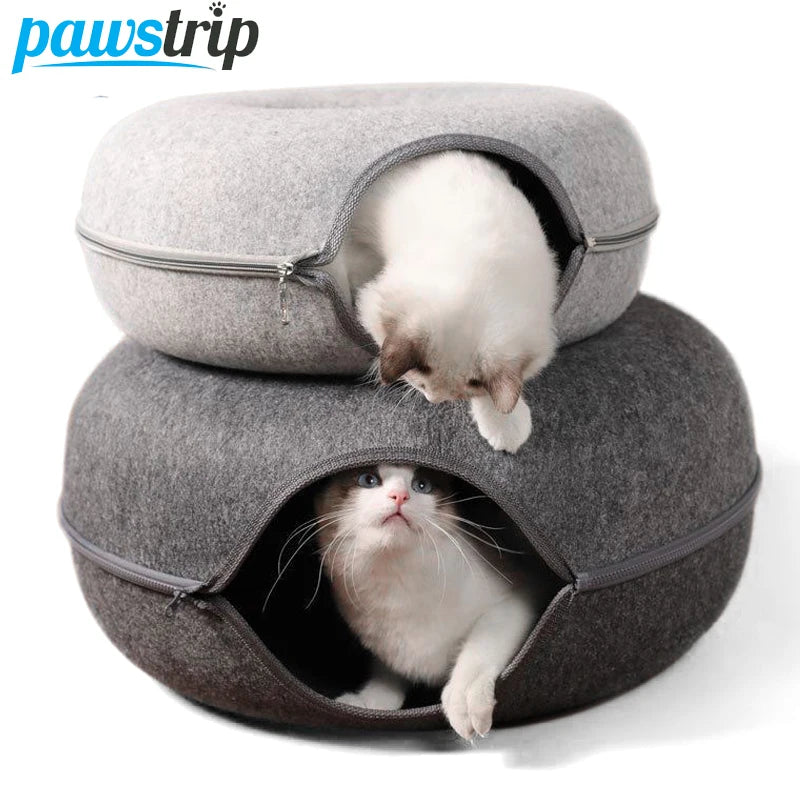 Plush 2-in-1 Donut Cat Tunnel Bed