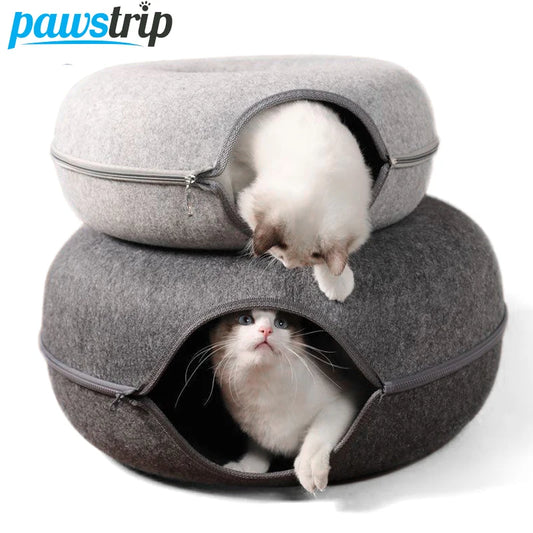 Plush 2-in-1 Donut Cat Tunnel Bed