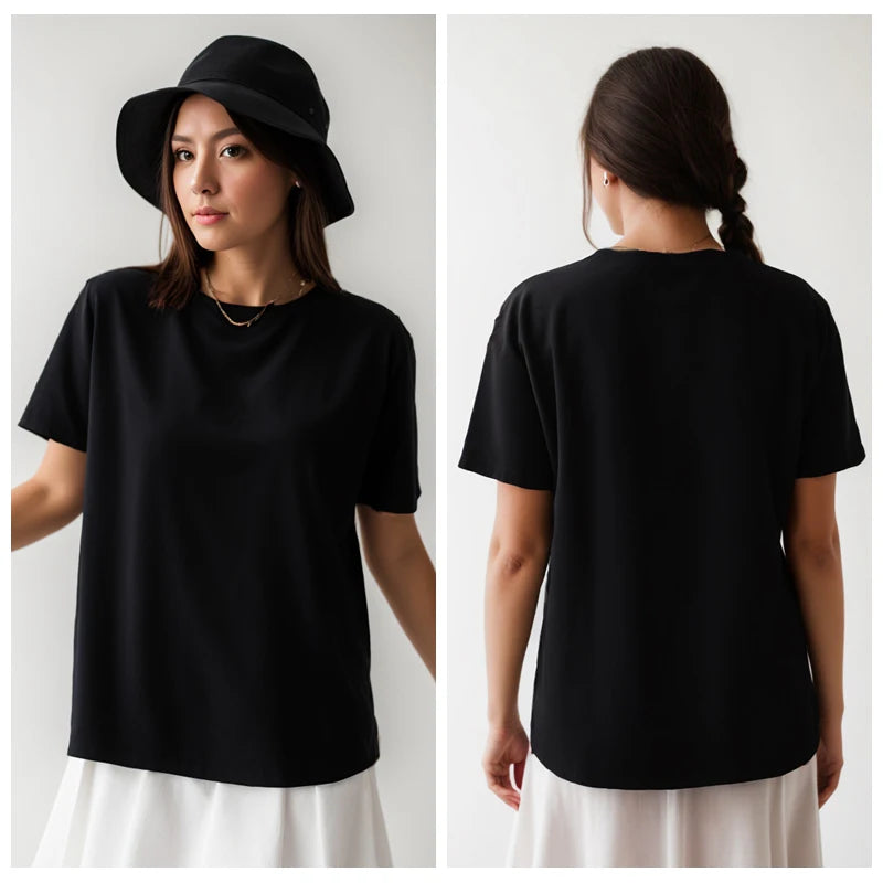 Heavy Cotton Y2K Tee – Casual O-Neck Short Sleeve Top for Women