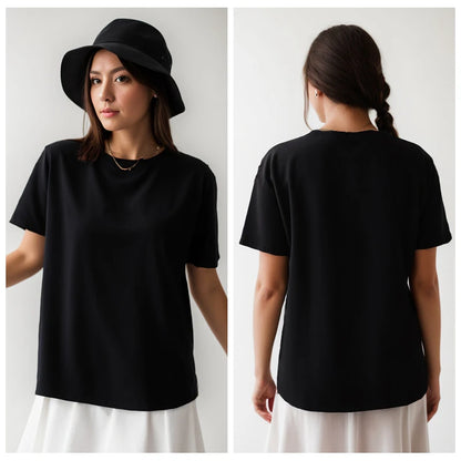 Heavy Cotton Y2K Tee – Casual O-Neck Short Sleeve Top for Women