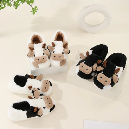 Unisex Cartoon Cow Winter Slippers – Warm & Cozy Indoor Footwear