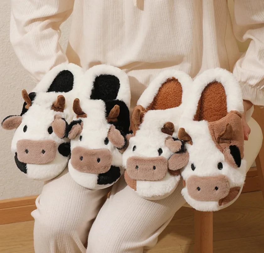 Unisex Cartoon Cow Winter Slippers – Warm & Cozy Indoor Footwear