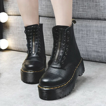 Unisex Punk Zip-Up Leather Boots