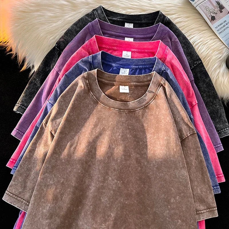 Washed Vintage Acid T-Shirt – Retro Street Hip Hop Top for Women