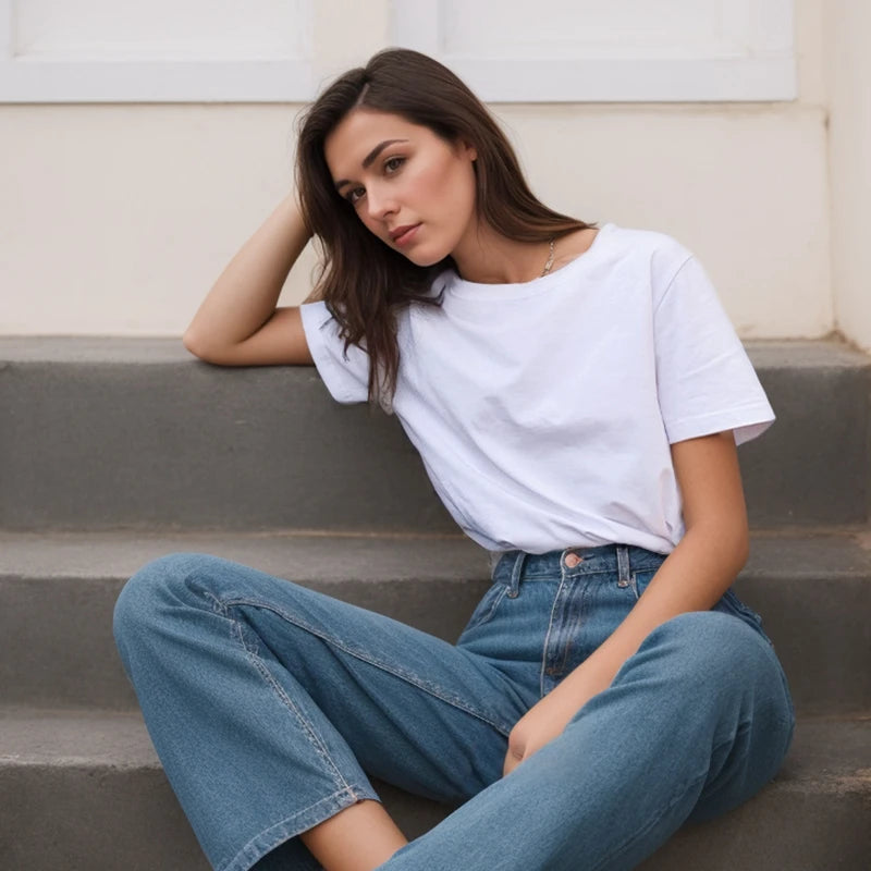 Heavy Cotton Y2K Tee – Casual O-Neck Short Sleeve Top for Women