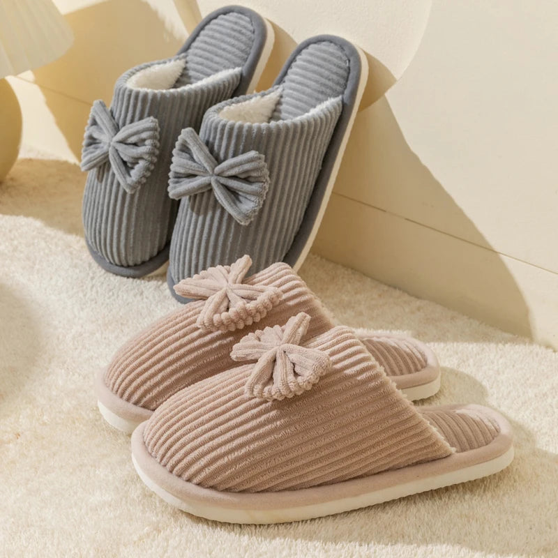Women’s Bow Indoor Slippers – Soft & Cozy Fall/Winter Footwear