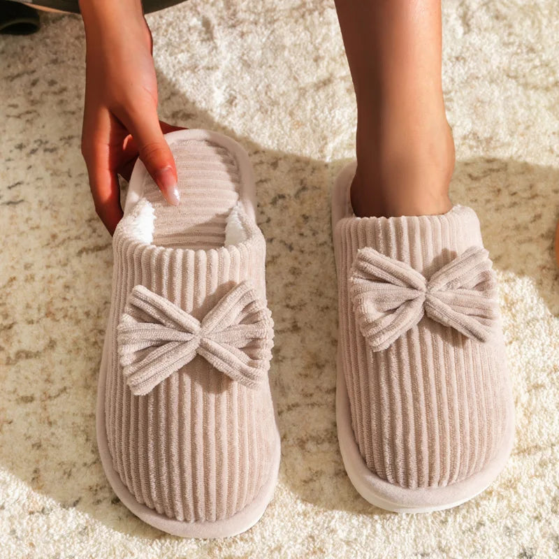 Women’s Bow Indoor Slippers – Soft & Cozy Fall/Winter Footwear