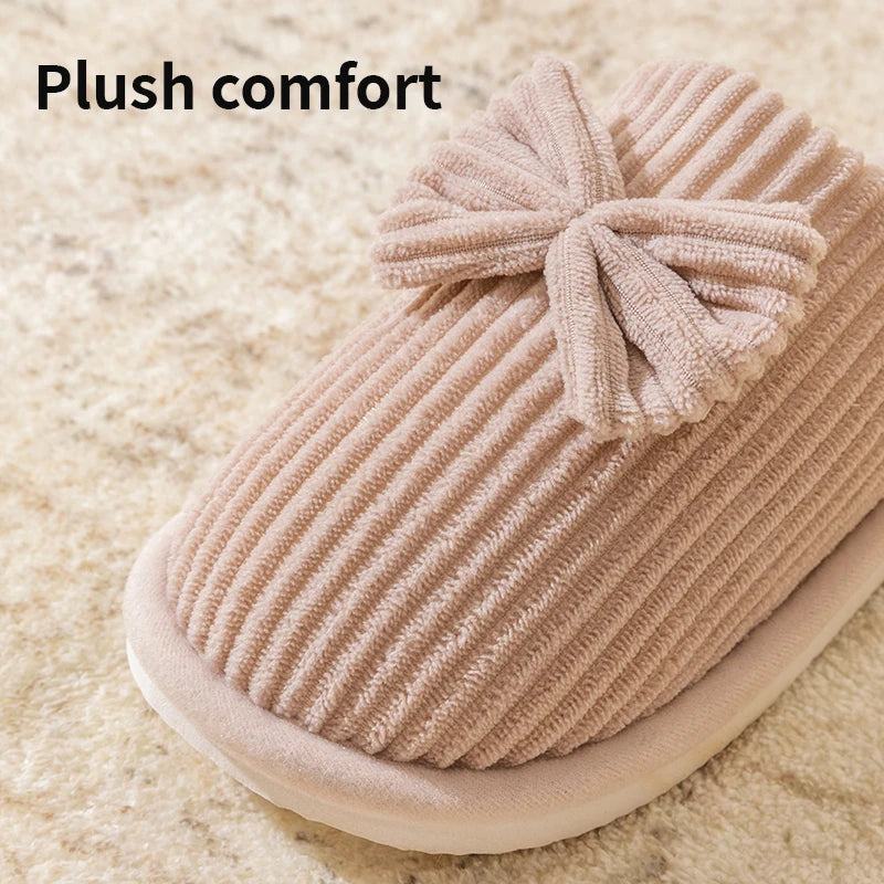 Women’s Bow Indoor Slippers – Soft & Cozy Fall/Winter Footwear
