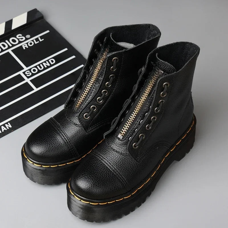 Unisex Punk Zip-Up Leather Boots