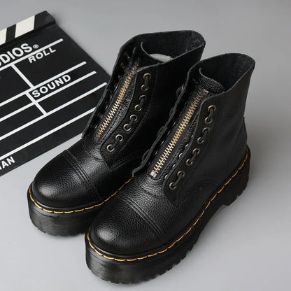 Unisex Punk Zip-Up Leather Boots
