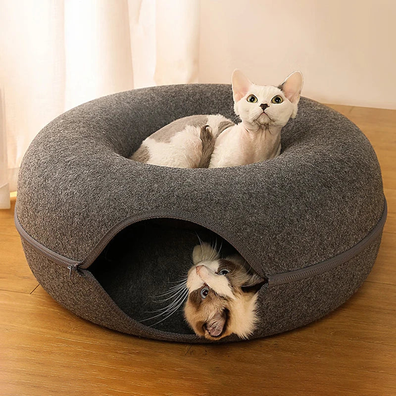 Plush 2-in-1 Donut Cat Tunnel Bed
