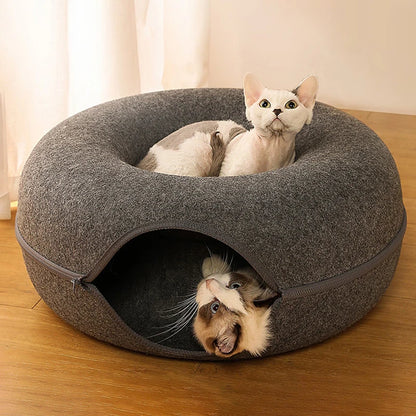 Plush 2-in-1 Donut Cat Tunnel Bed