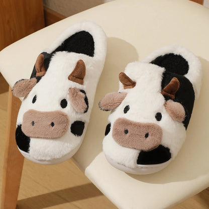 Unisex Cartoon Cow Winter Slippers – Warm & Cozy Indoor Footwear