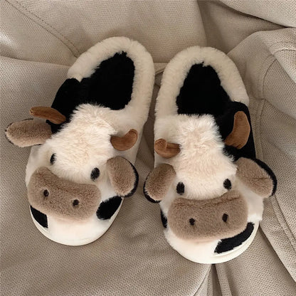 Unisex Cartoon Cow Winter Slippers – Warm & Cozy Indoor Footwear