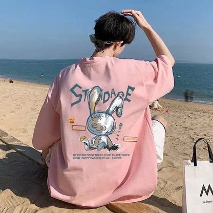 8XL Rabbit Graphic T-Shirt – Korean Oversized Casual Tee for Men