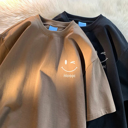 Smiling Face Oversized T-Shirt - Casual Pullover for Men & Women