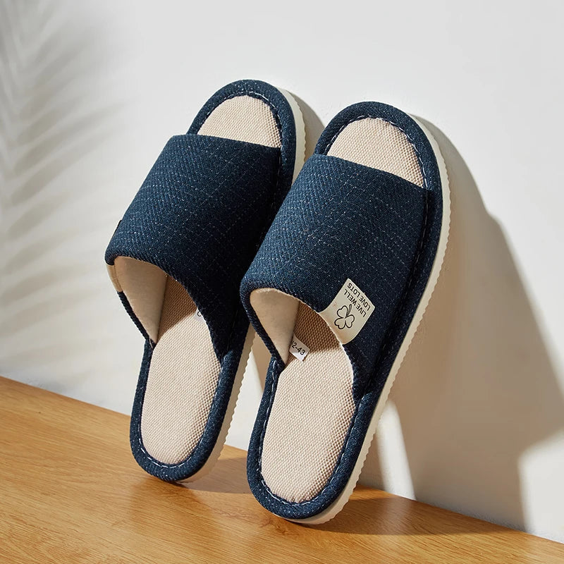Linen Home Slippers – Breathable Open-Toe Comfort for Men & Women