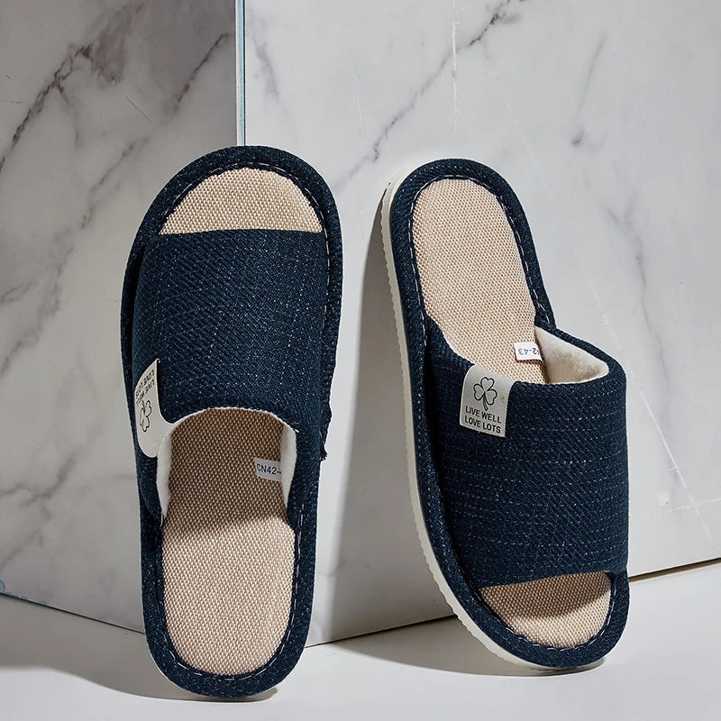 Linen Home Slippers – Breathable Open-Toe Comfort for Men & Women