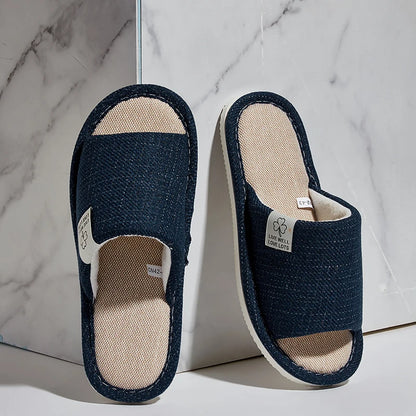Linen Home Slippers – Breathable Open-Toe Comfort for Men & Women