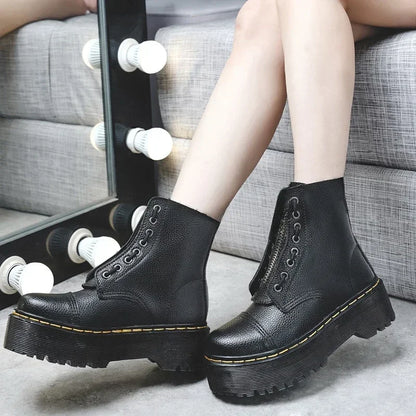 Unisex Punk Zip-Up Leather Boots