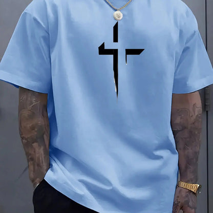 Men’s Cross Print Cotton T-Shirt – Loose Casual Summer Tee