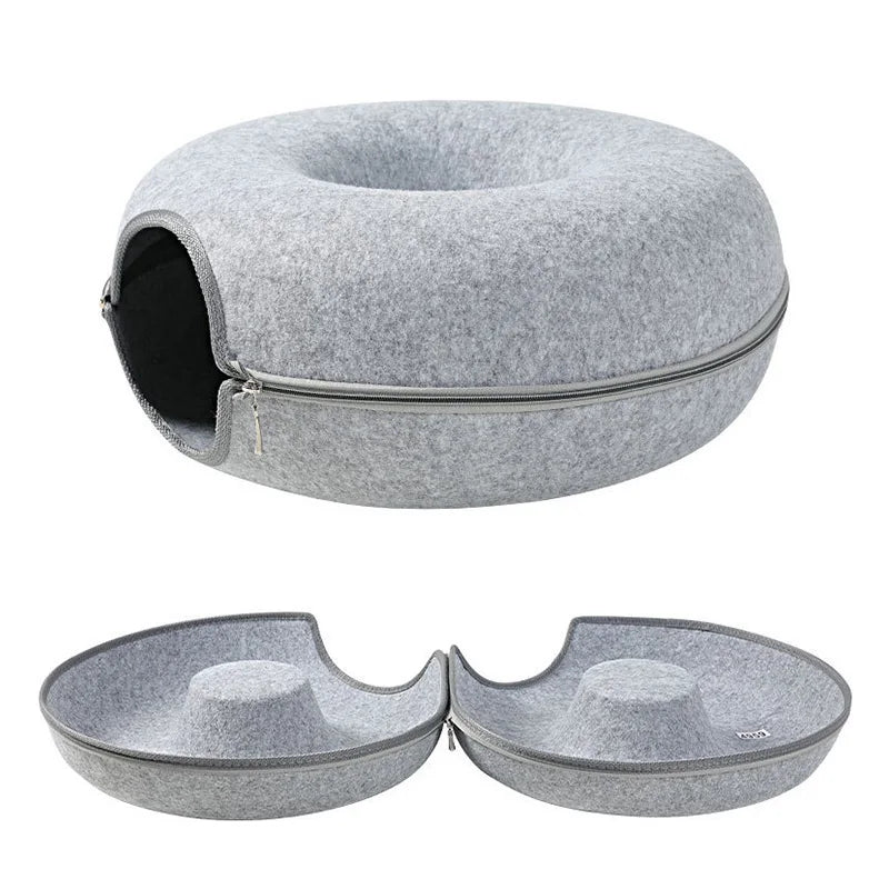 Plush 2-in-1 Donut Cat Tunnel Bed