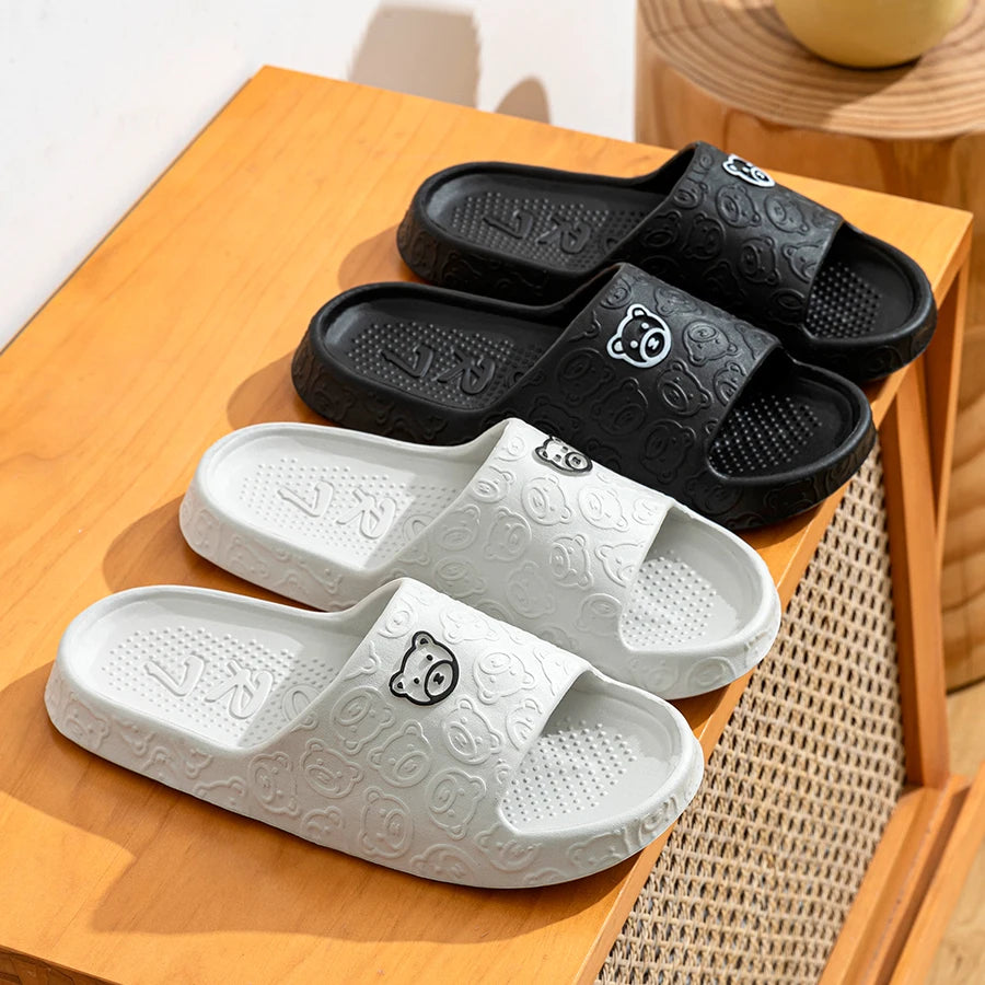 Summer Bear Print Slippers – Soft Non-Slip Indoor Sandals